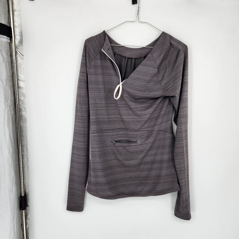 ATHLETA Small Women Gray Stinson Zip Back Yoga Fitness Top 291864 Long‎ Sl 11-15